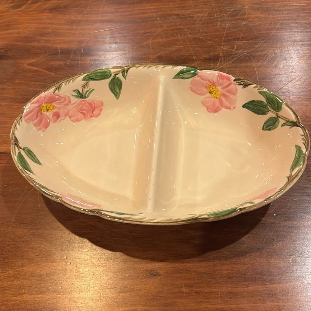 VINTAGE Franciscan Desert Rose Divided Serving Dish Pink Floral Cottagecore USA